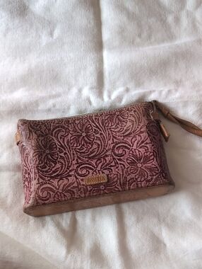 Consuela Rose Embossed Leather Wristlet with Tan Trim